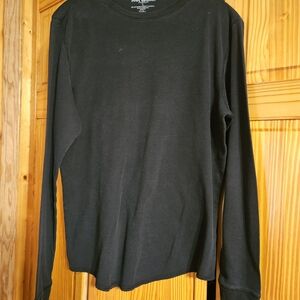 Black Long-Sleeve Thermal Crewneck Shirt - Unbranded